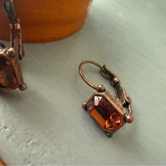 Antique Design Brass Drop Earrings - Picture 2 of 5